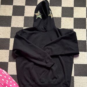 Gildan Black Hoodie with camo star patches